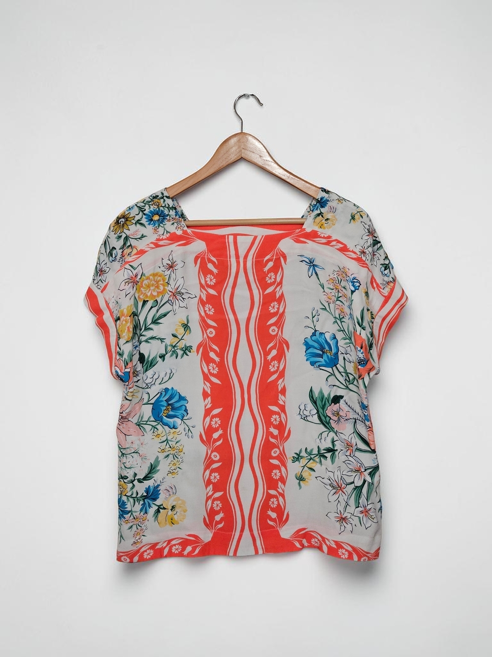 Maeve By Anthropologie Coral-Trim Floral Short Sleeve Blouse